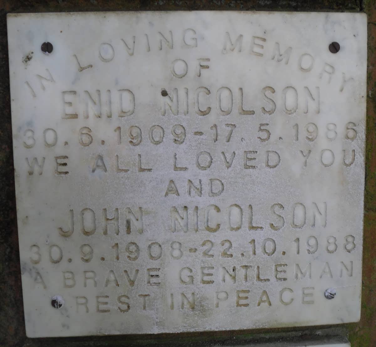 NICOLSON John 1908-1988 &amp; Enid 1909-1986