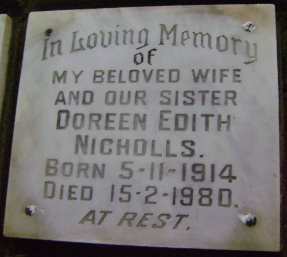 NICHOLLS Doreen Edith 1914-1980