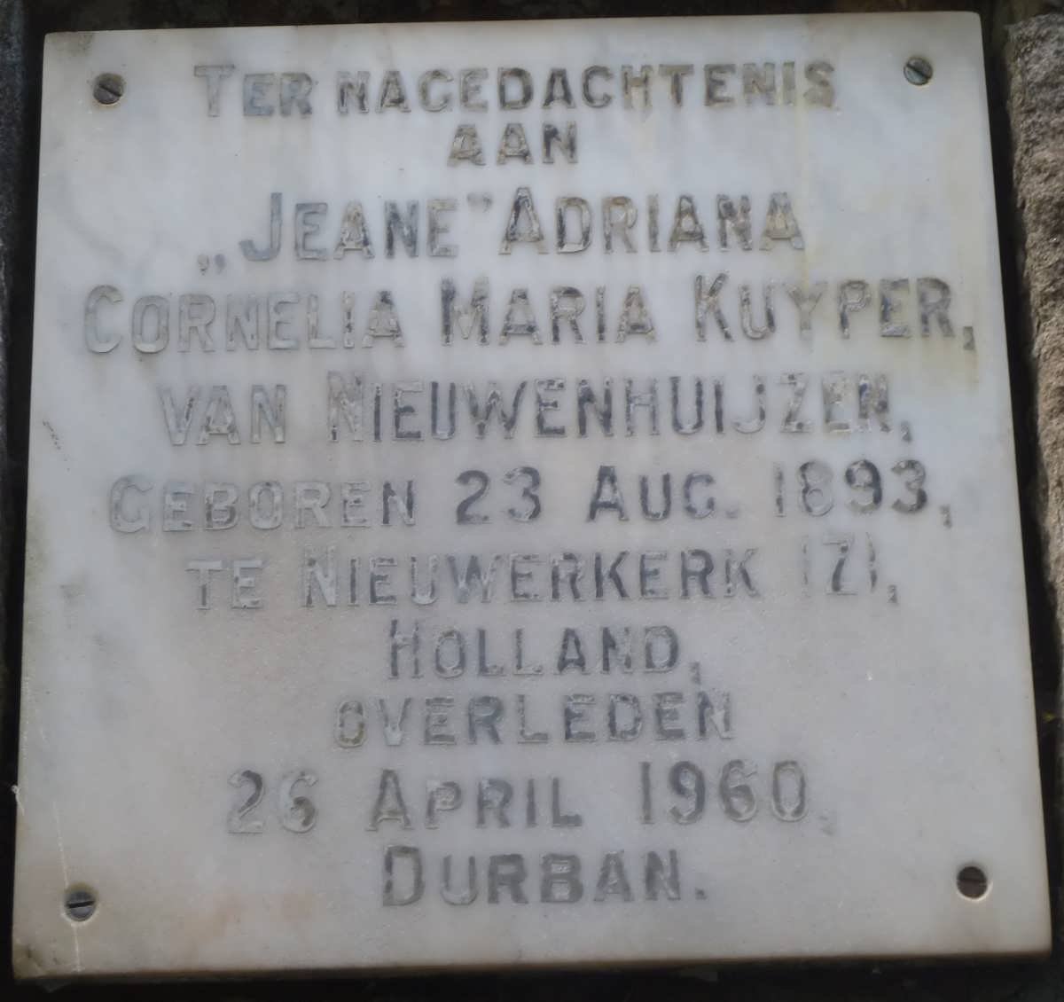 NIEUWENHUIJZEN Adriana Cornelia Maria Kuyper, van  1893-1960