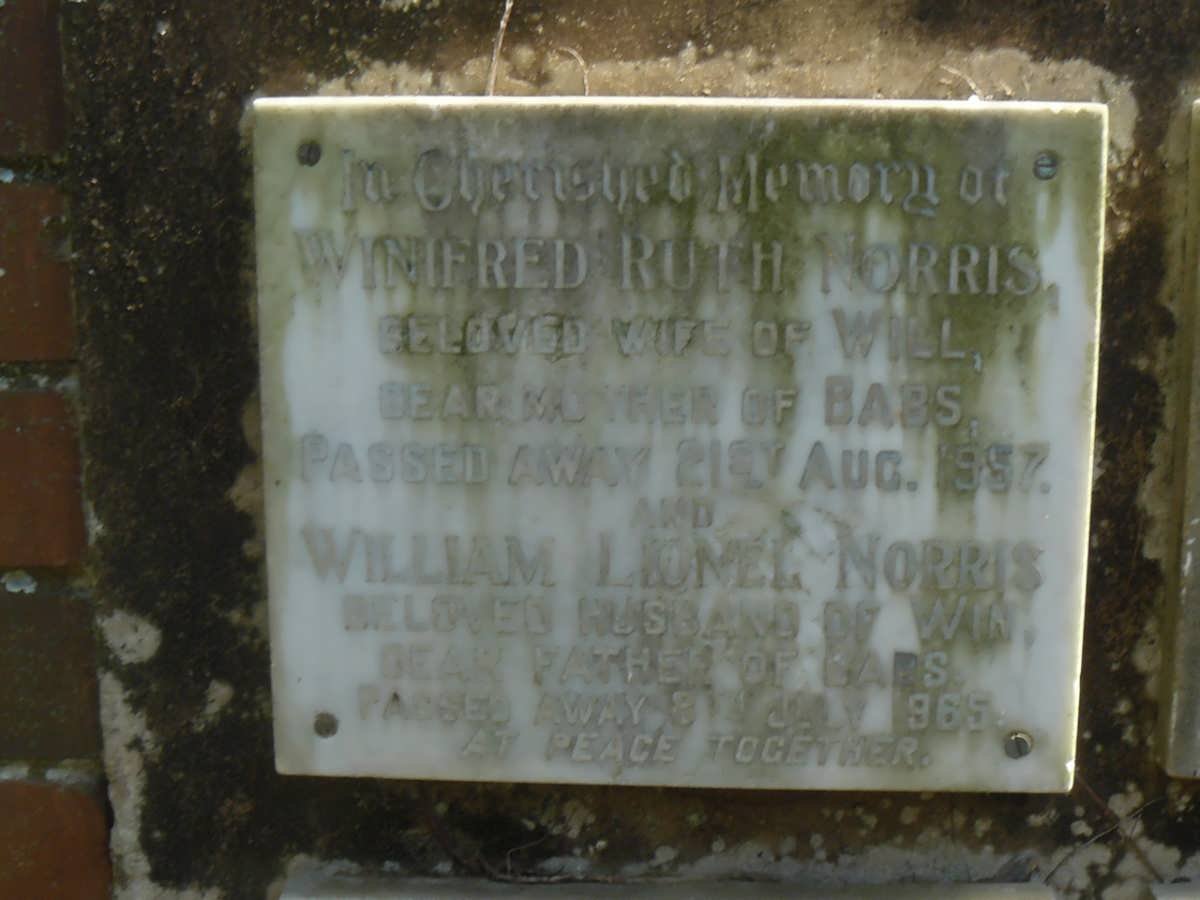 NORRIS William Lionel -1965 &amp; Winifred Ruth -1957