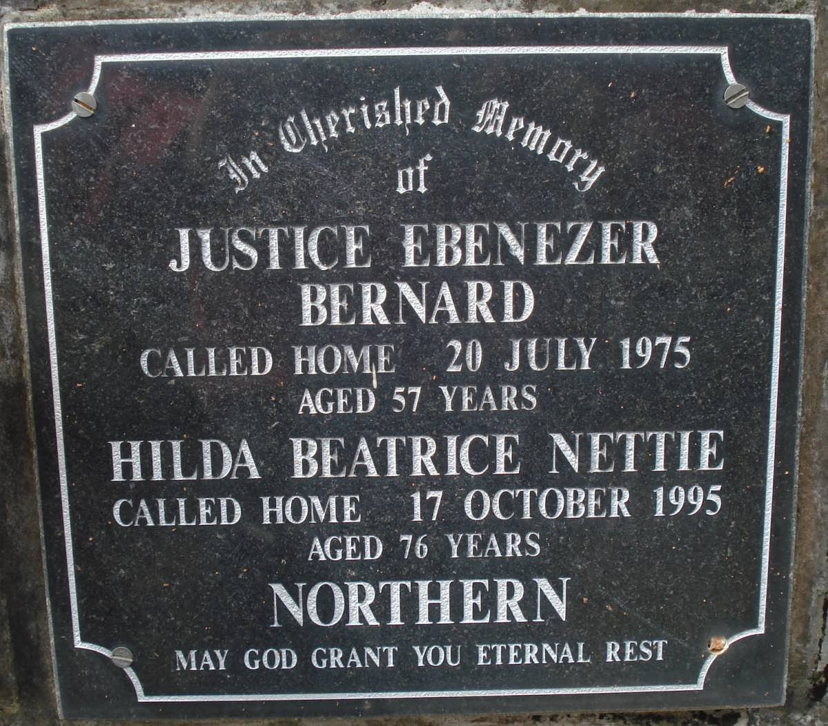NORTHERN Justice Ebenezer Bernard -1975 &amp; Hilda Beatrice Nettie -1995