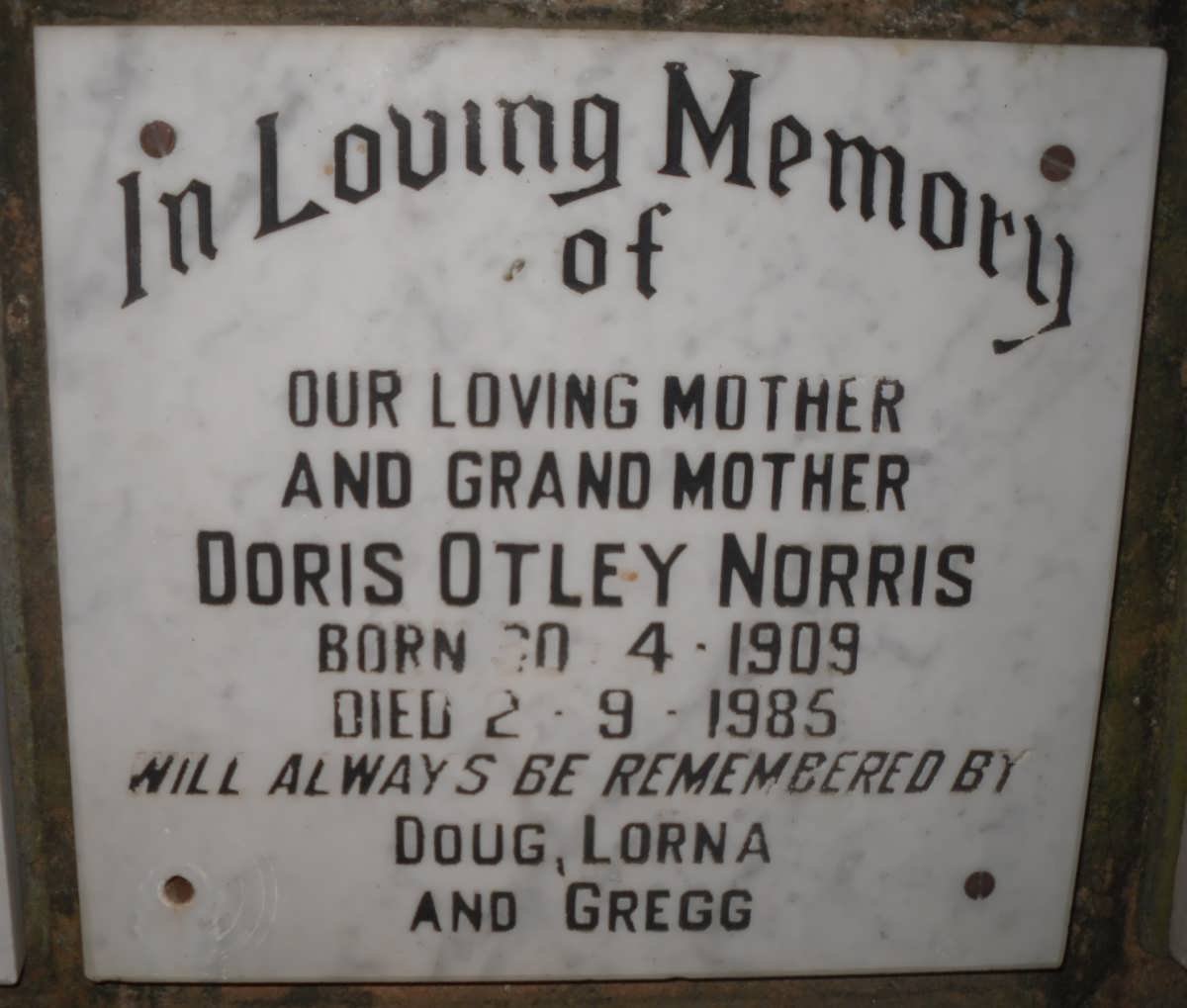 NORRIS Doris Otley 1909-1985
