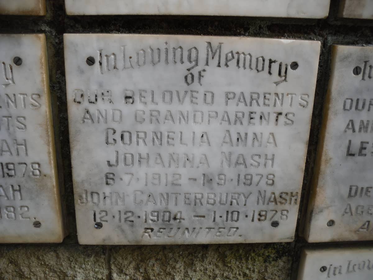 NASH John Cantebury 1904-1978 &amp; Cornelia Anna Johanna 1912-1978