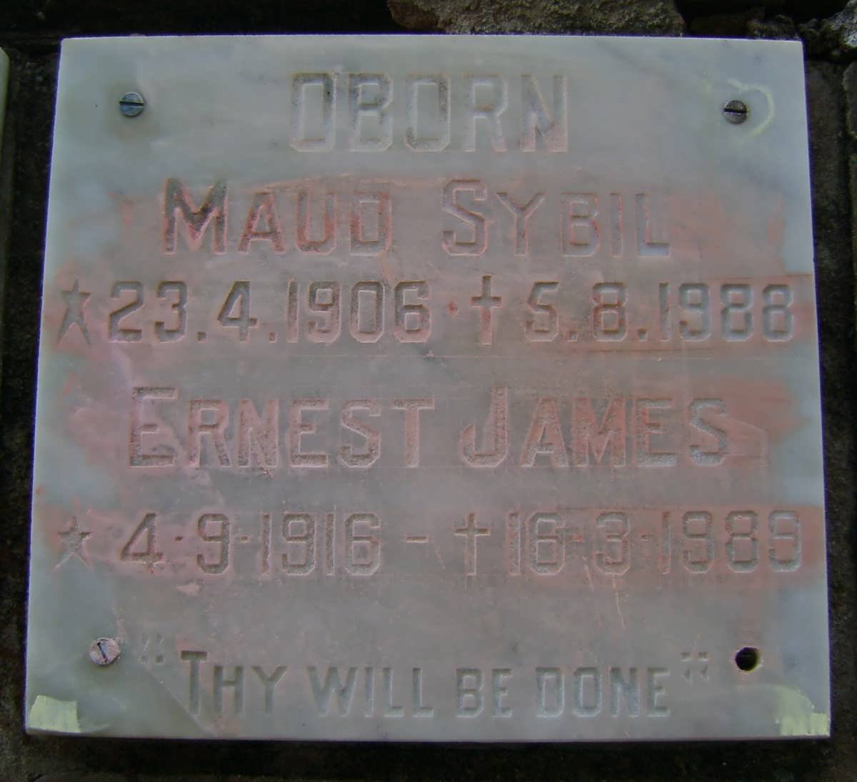OBORN Ernest James 1916-1989 &amp; Maud Sybil 1906-1988