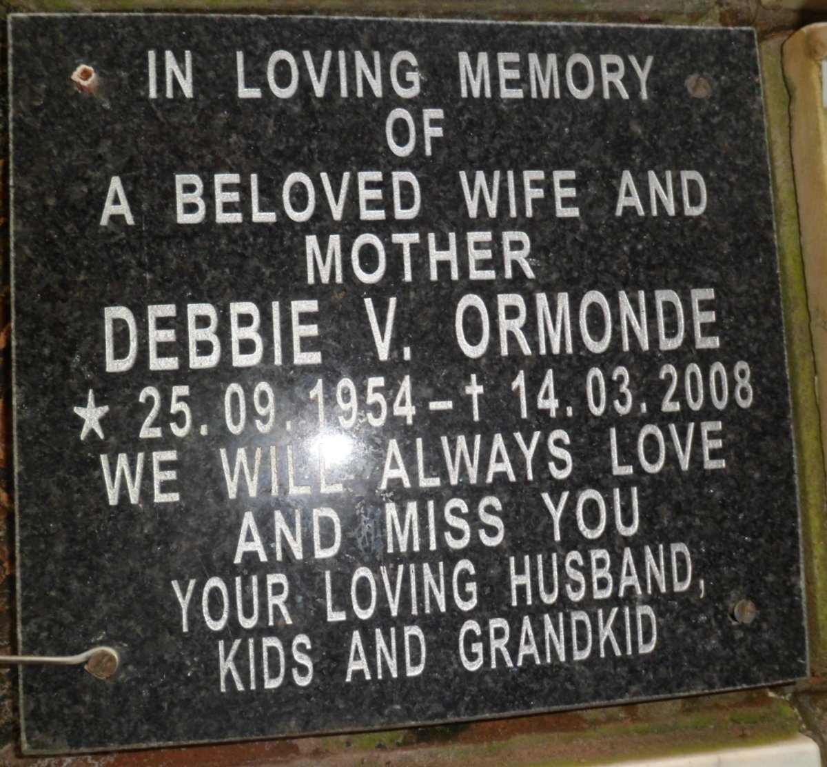 ORMONDE Debbie V. 1954-2008