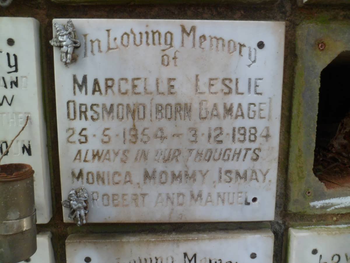 ORSMOND Marcelle Leslie nee GAMAGE 1954-1984