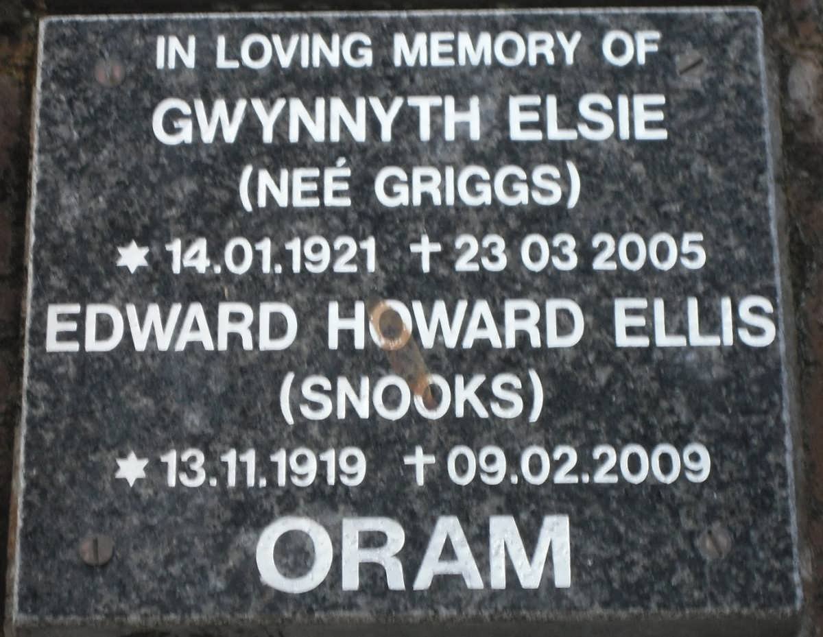 ORAM Edward Howard Ellis 1919-2009 &amp; Gwynnyth Elsie GRIGGS 1921-2005