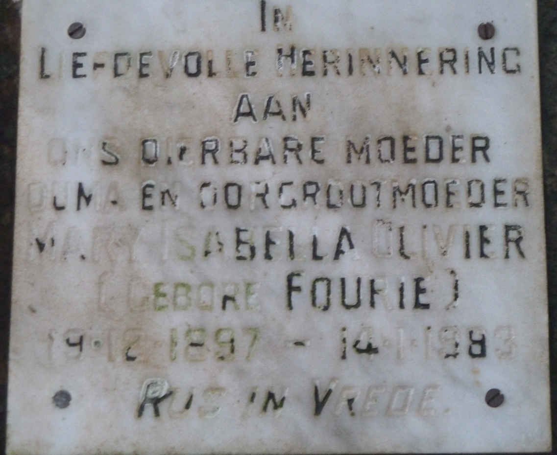 OLIVIER Mary Isabella nee FOURIE 1897-1983