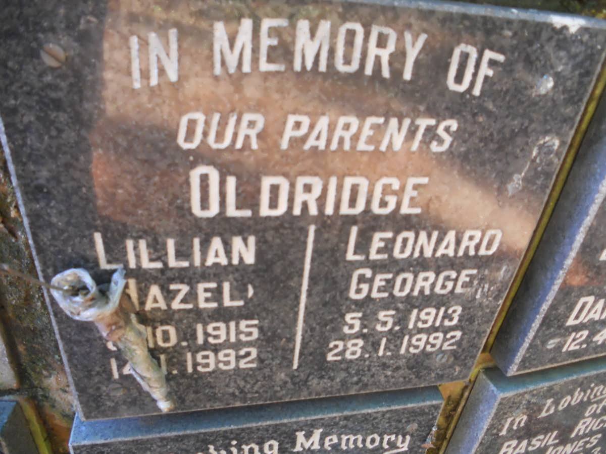 OLDRIDGE Leonard George 1913-1992 &amp; Lillian Hazel 1915-1992