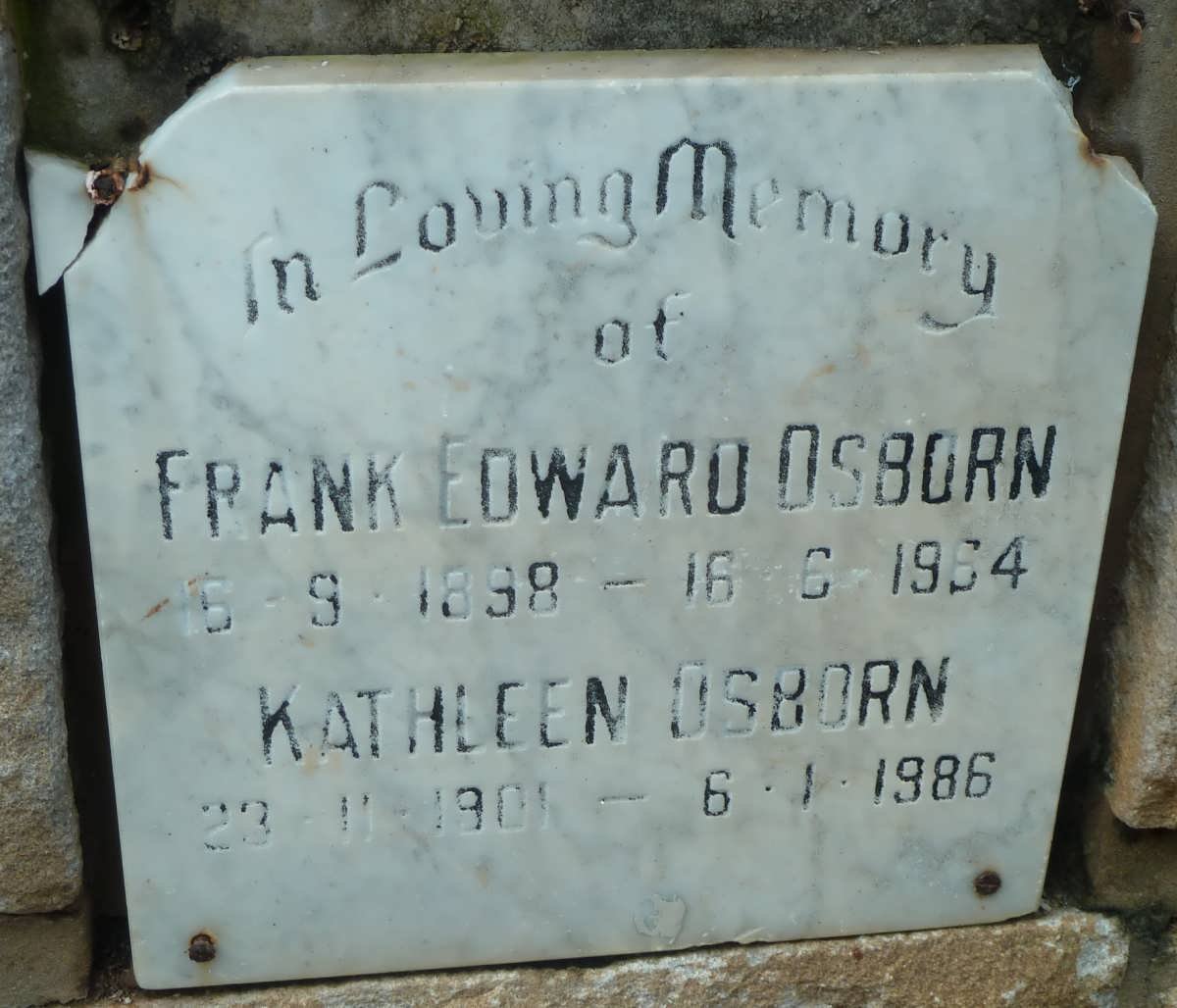 OSBORN Frank Edward 1898-1964 &amp; Kathleen 1901-1986