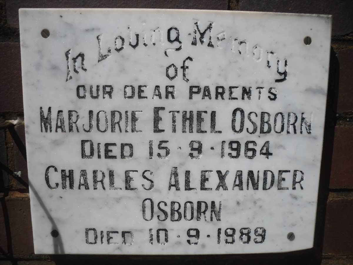 OSBORN Charles Alexander -1989 &amp; Marjorie Ethel -1964