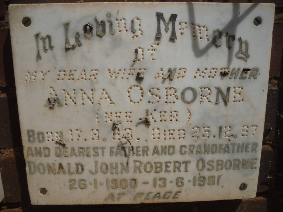 OSBORNE Donald John Robert 1900-1981 &amp; Anna KER 1903-1967