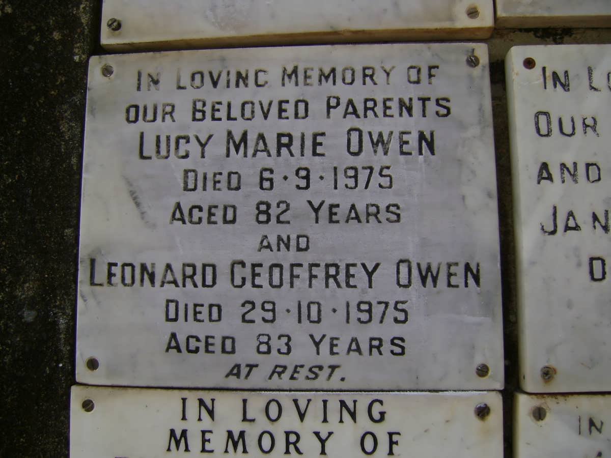 OWEN Leonard Geoffrey -1975 &amp; Lucy Marie -1975