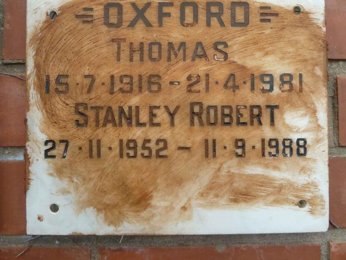 OXFORD Thomas 1916-1981 :: OXFORD Stanley Robert 1952-1988