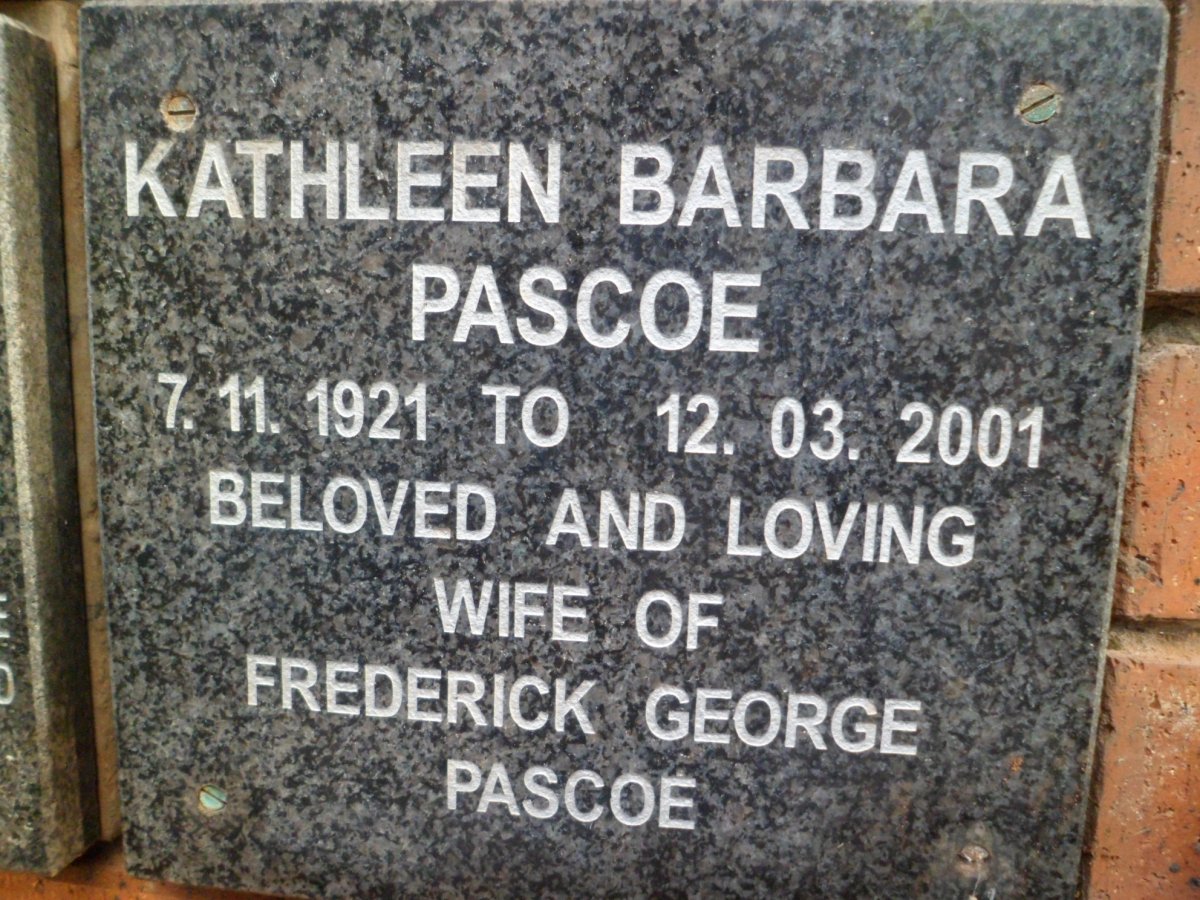 PASCOE Kathleen Barbara 1921-2001