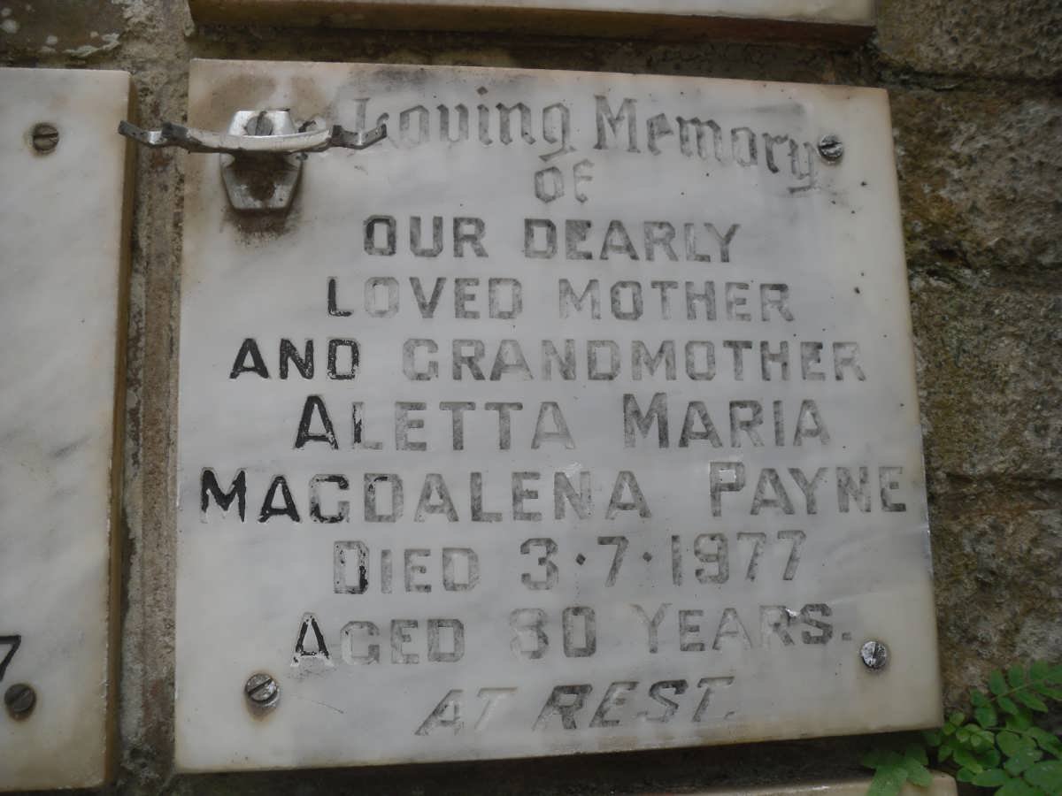 PAYNE Aletta Maria Magdalena -1977
