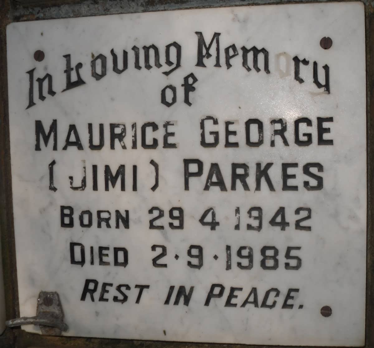 PARKES Maurice George 1942-1985