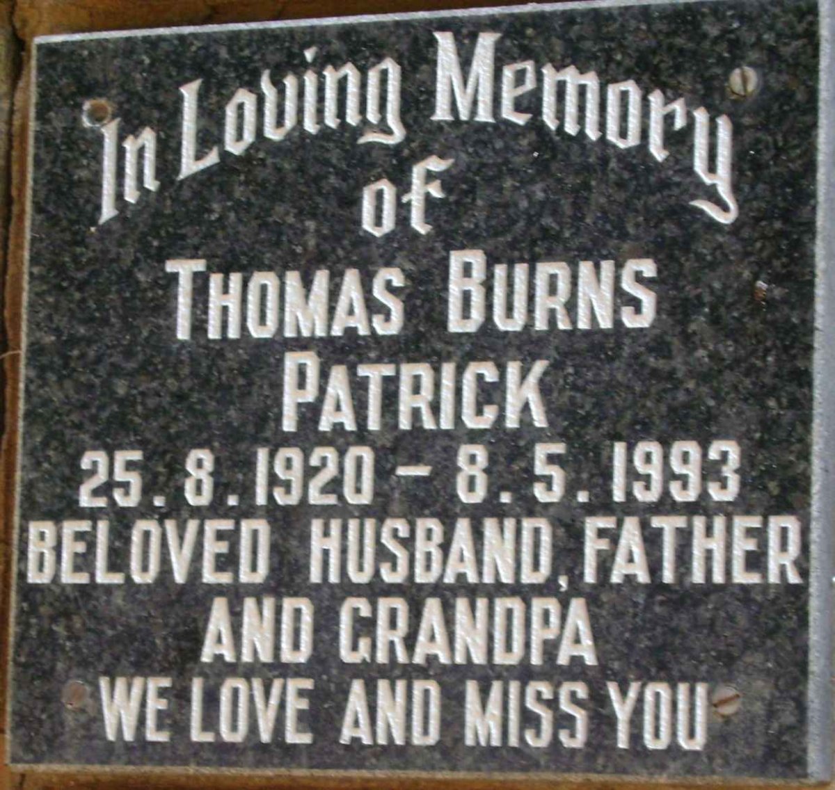 PATRICK Thomas Burns 1920-1993