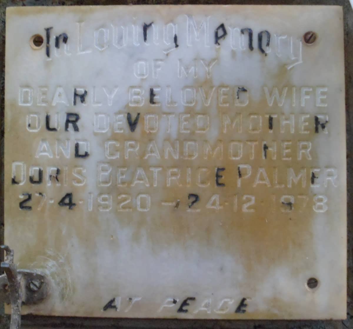 PALMER Doris Beatrice 1920-1978