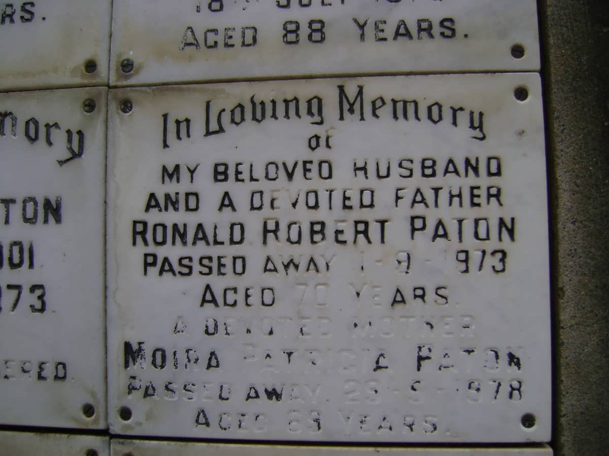 PATON Ronald Robert -1973 &amp; Moira Patricia -1978