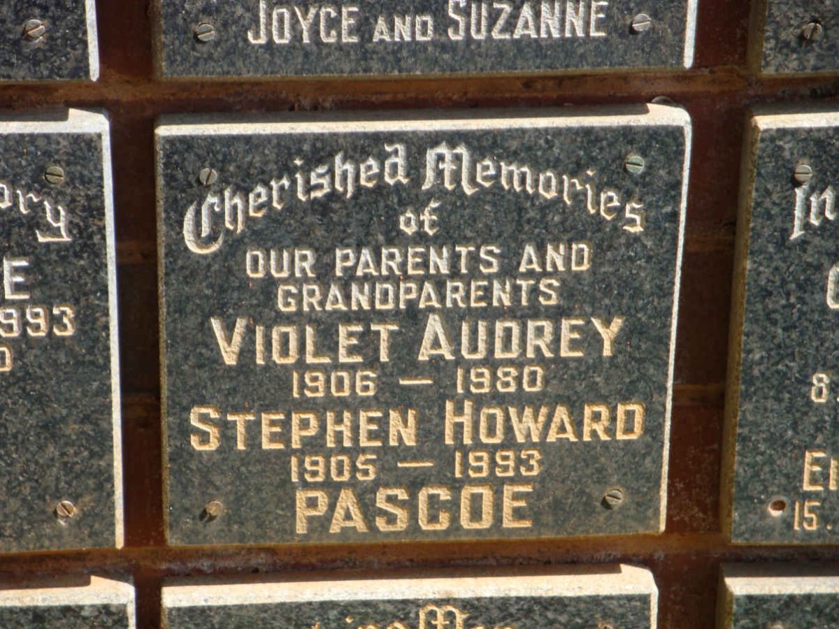 PASCOE Stephen Howard 1905-1993 &amp; Violet Audrey 1906-1980