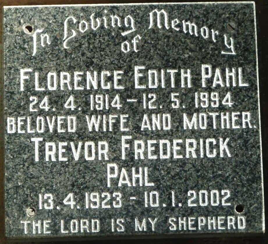 PAHL Trevor Frederick 1923-2002 &amp; Florence Edith 1914-1994