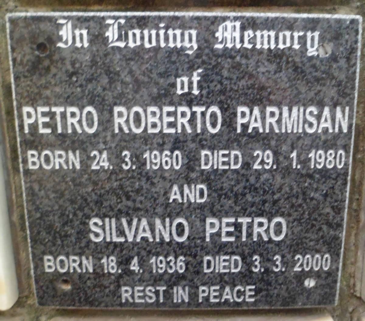 PARMISAN Petro Roberto 1960-1980 :: PARMISAN Silvano Petro 1936-2000