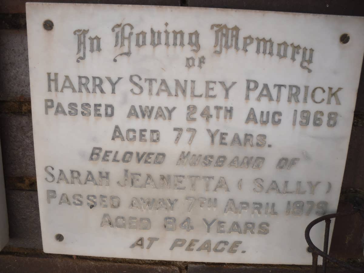 PATRICK Harry Stanley -1968 &amp; Sarah Jeanetta -1979