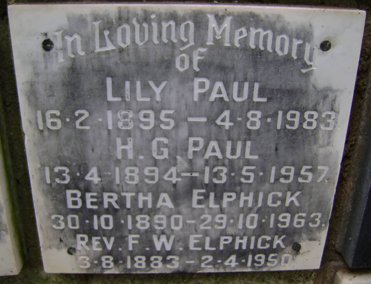 PAUL H.G. 1894-1957 &amp; Lily 1895-1983 :: ELPHICK F.W. 1883-1950 &amp; Bertha 1890-1963