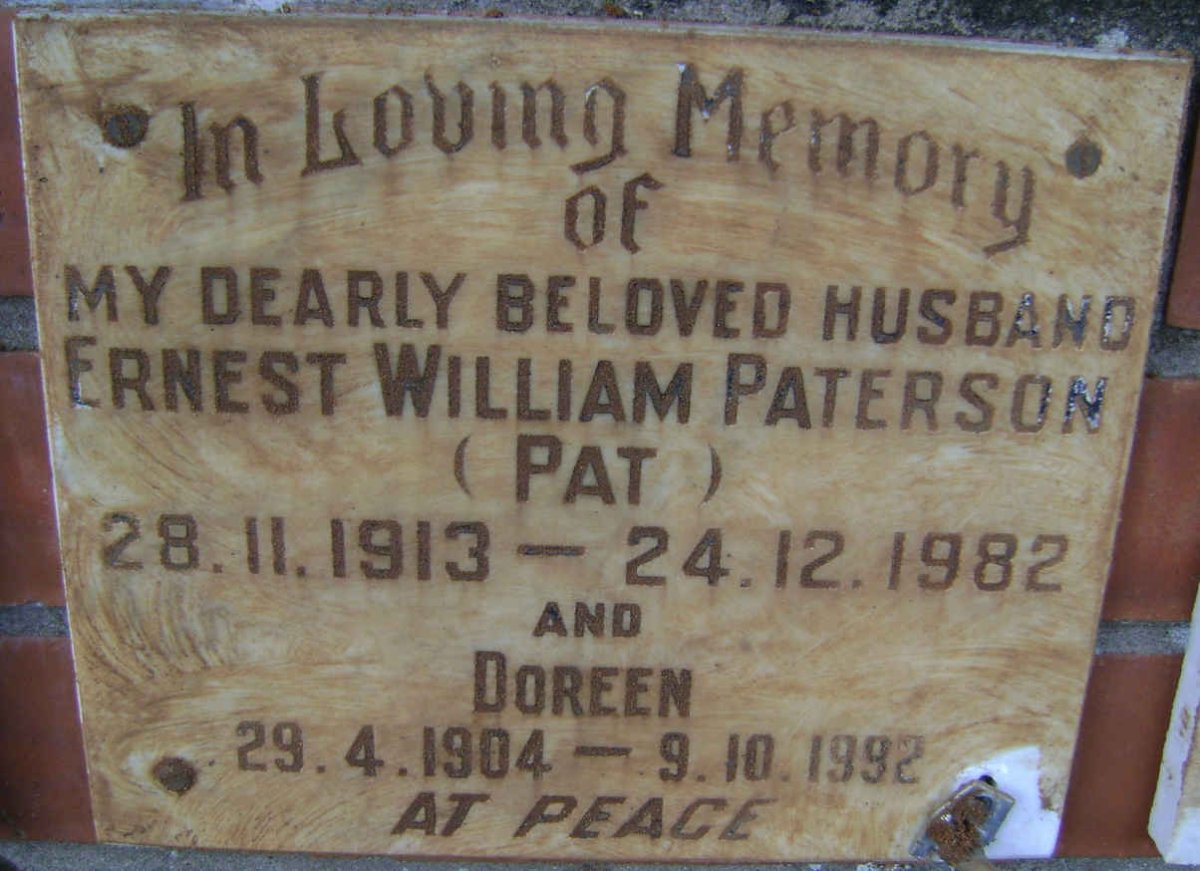 PATERSON Ernest William 1913-1982 &amp; Doreen 1904-1992