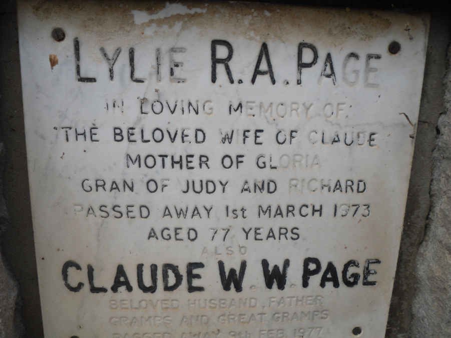 PAGE Claude W. W. -1977 &amp; Lylie R.A. -1973