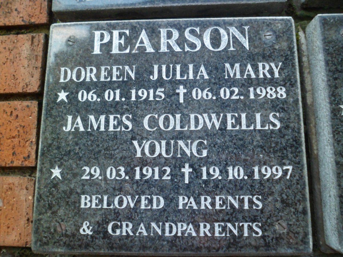 PEARSON James Coldwells Young 1912-1997 &amp; Doreen Julia Mary 1915-1988