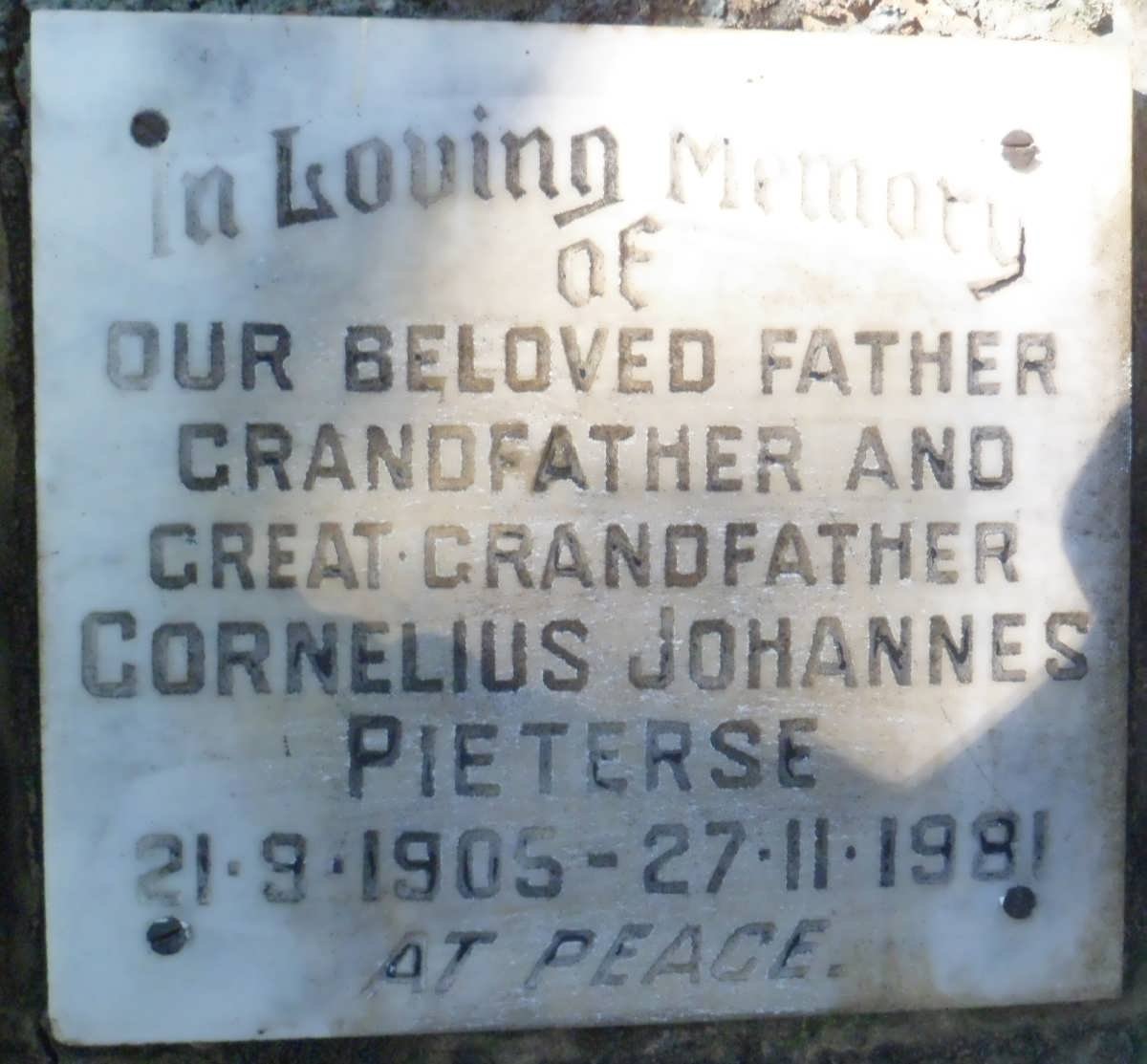 PIETERSE Cornelius Johannes 1905-1981