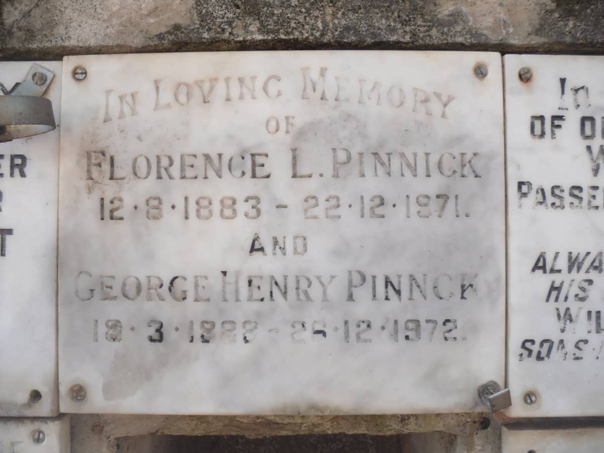 PINNICK George Henry 1888-1972 &amp; Florence L. 1883-1971