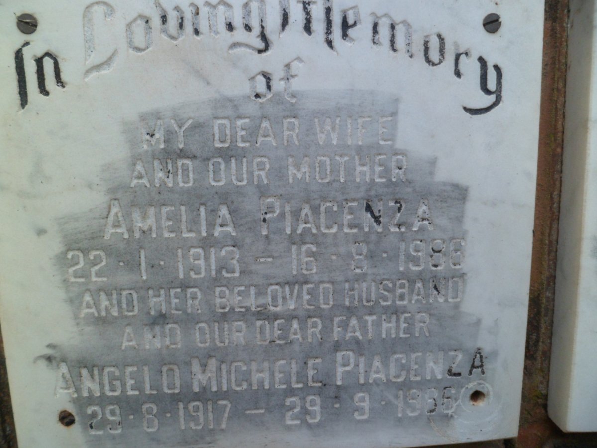 PIACENZA Angelo Michele 1917-1986 &amp; Amelia 1913-1986