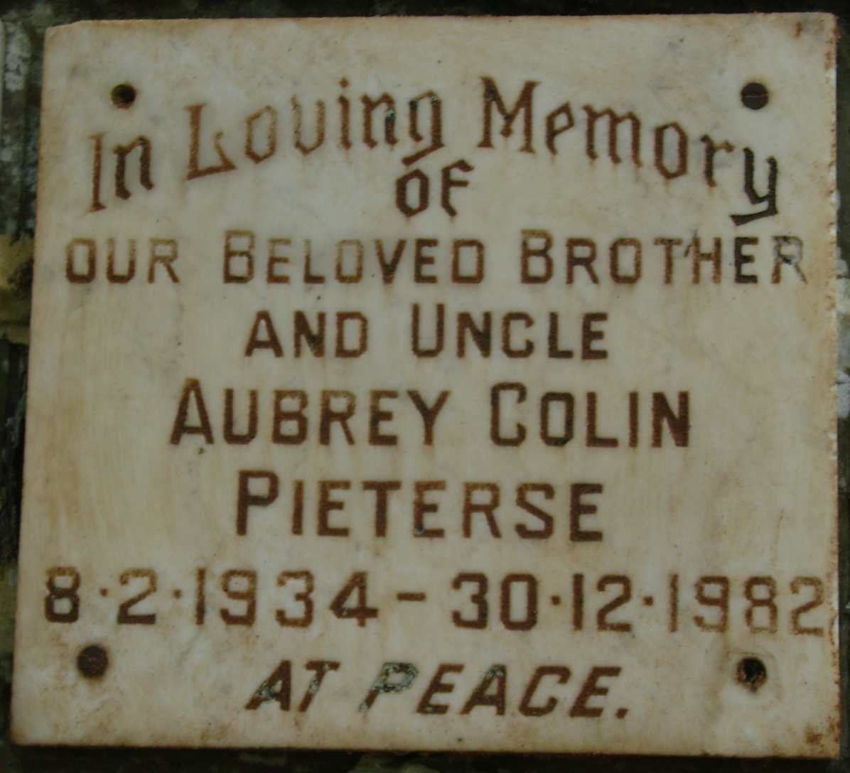 PIETERSE Aubrey Colin 1934-1982