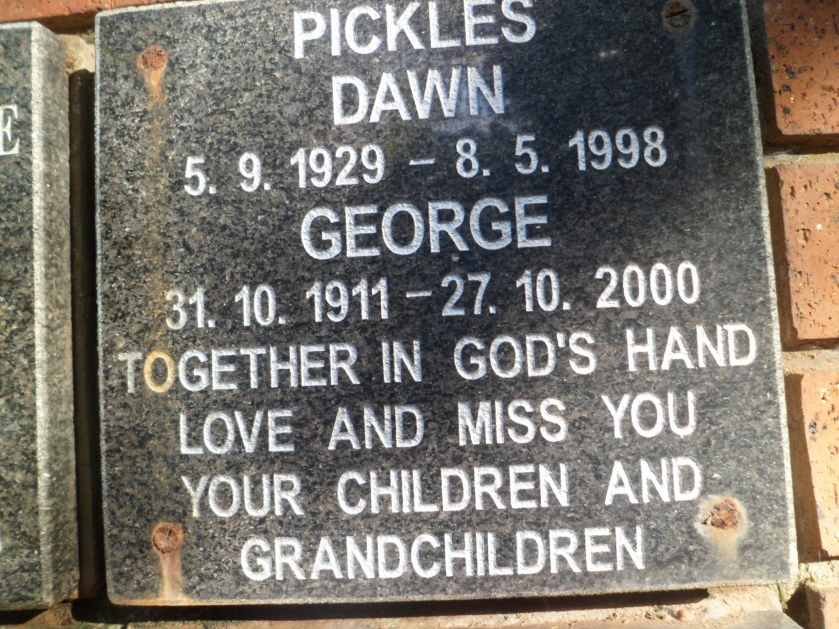 PICKLES George 1911-2000 &amp; Dawn 1929-1998