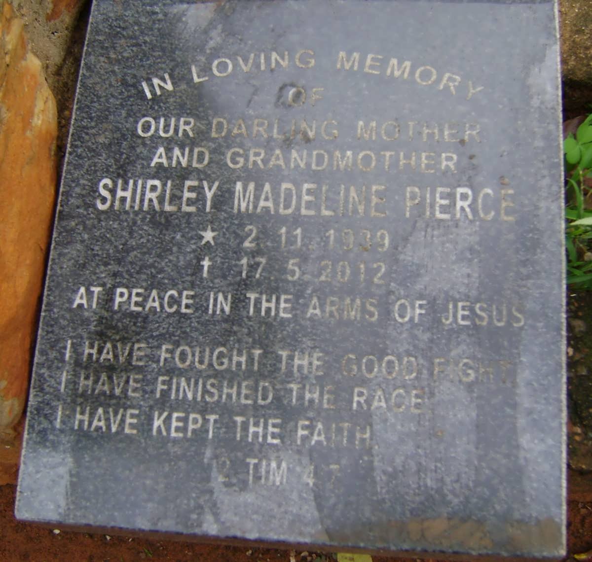 PIERCE Shirley Madeline 1939-2012