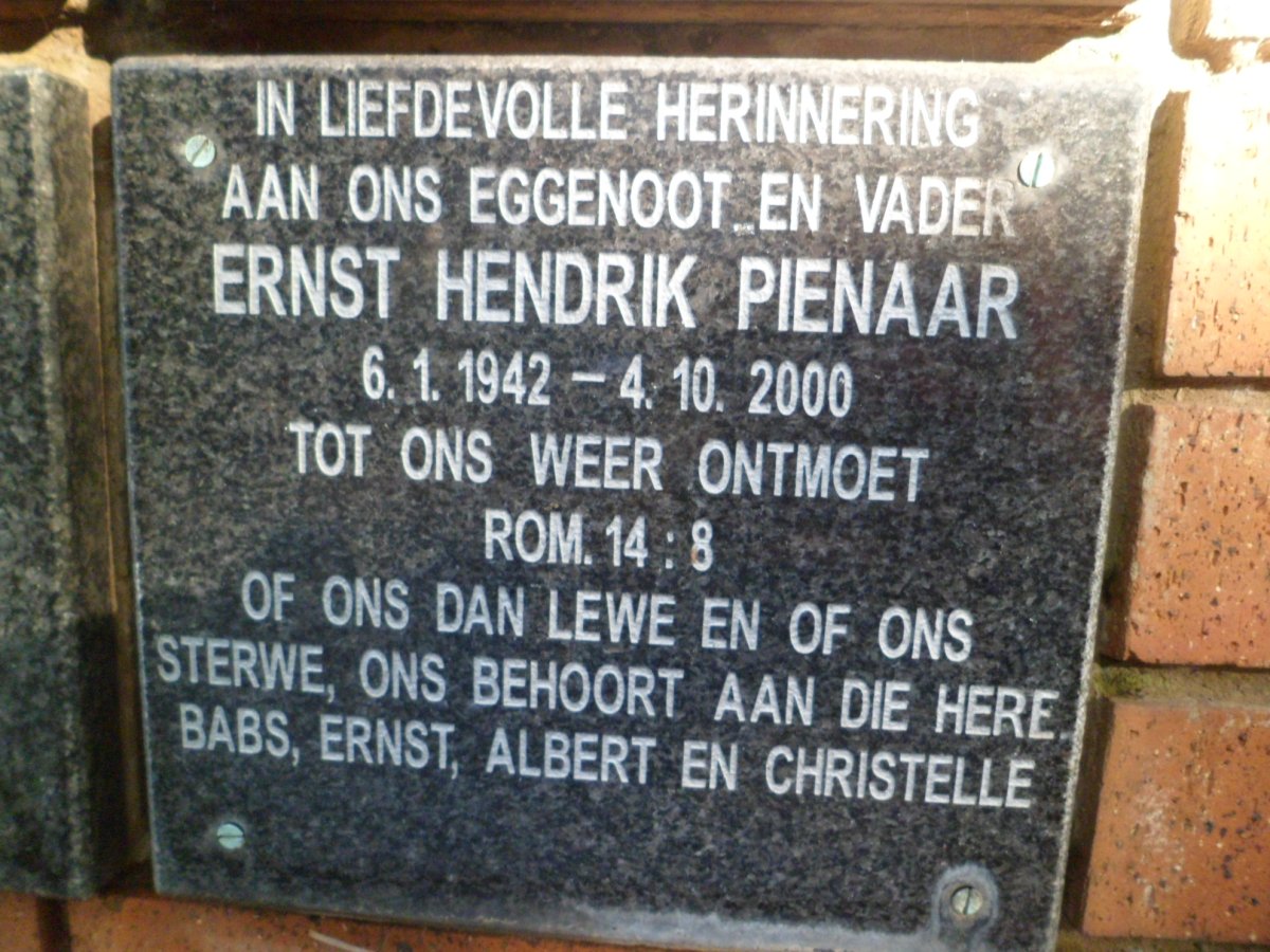 PIENAAR Ernst Hendrik 1942-2000