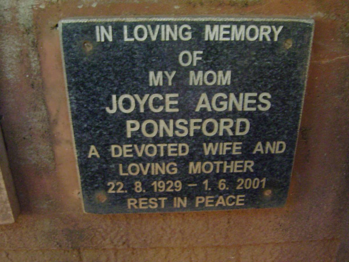 PONSFORD Joyce Agnes 1929-2001