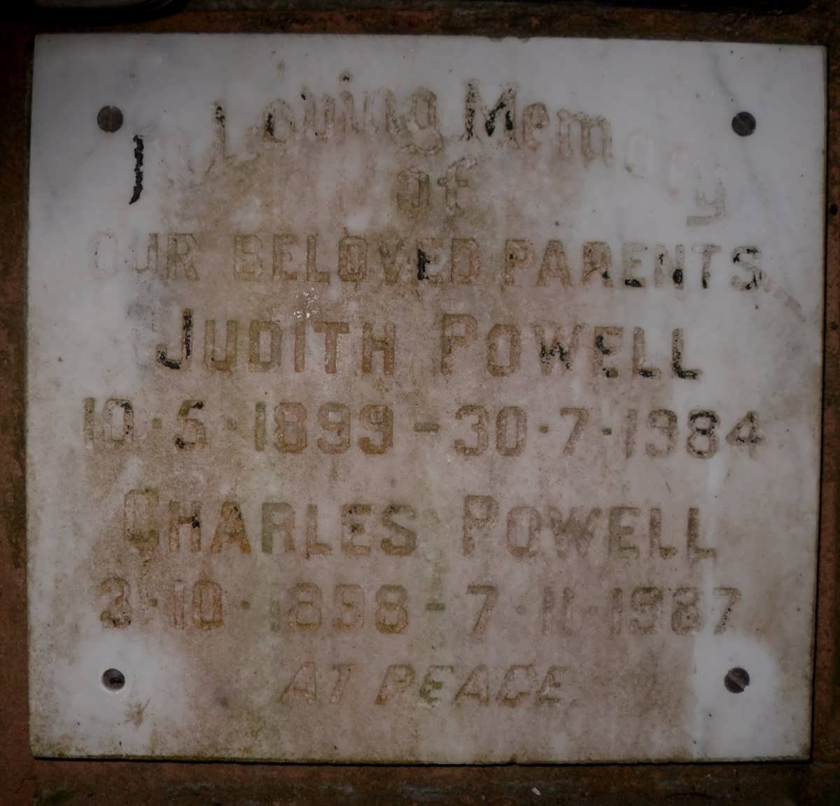 POWELL Charles 1898-1987 &amp; Judith 1899-1984