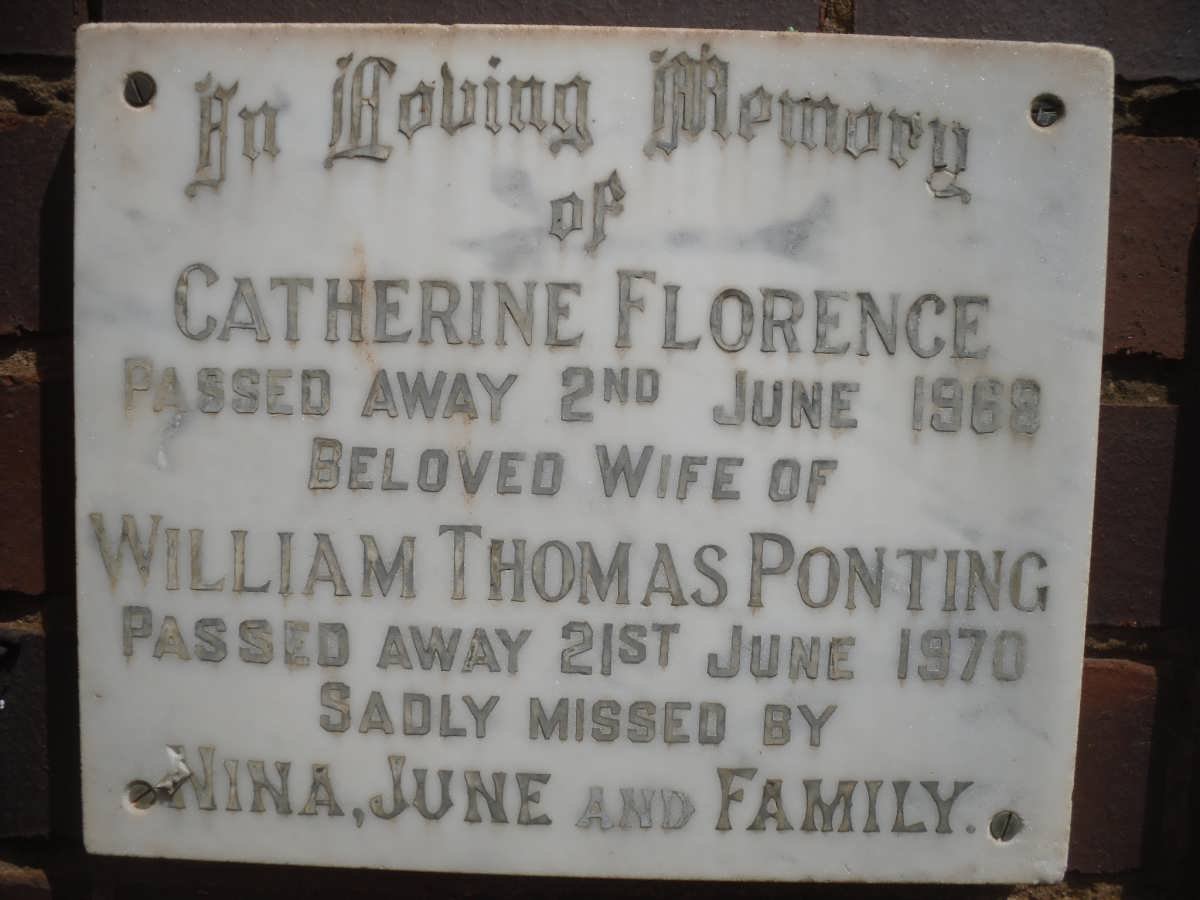 PONTING William Thomas -1970 &amp; Catherine Florence -1968