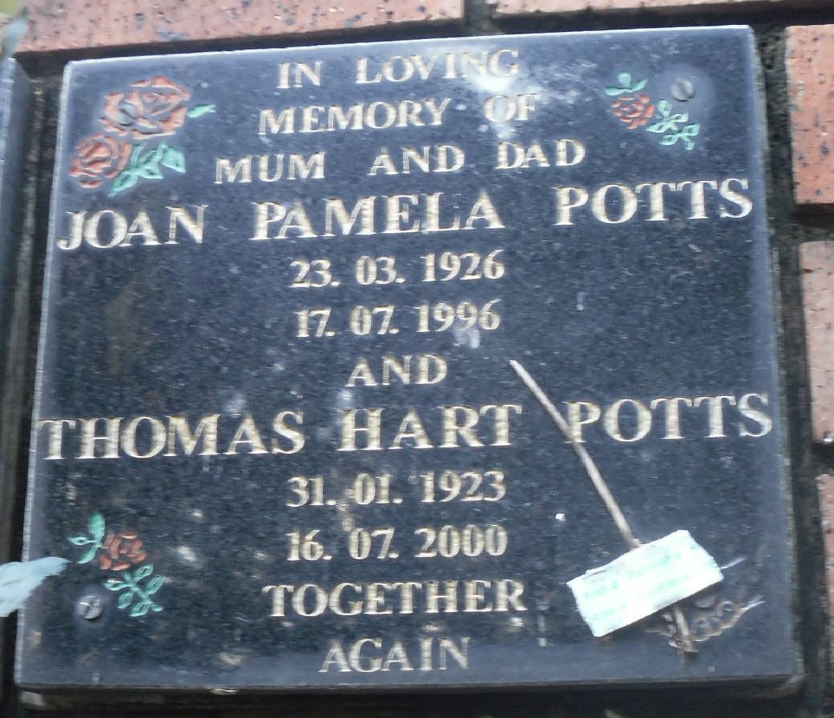 POTTS Thomas Hart 1923-2000 &amp; Joan Pamela 1926-1996