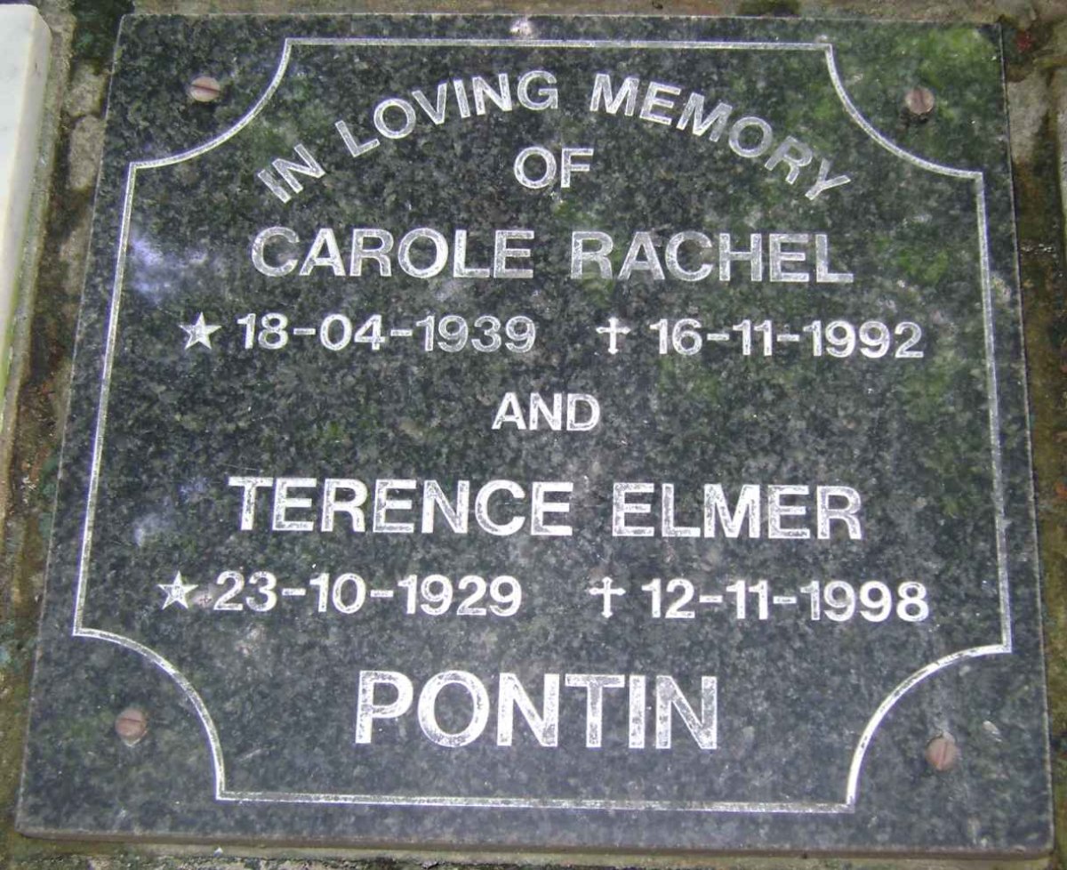 PONTIN Terence Elmer 1929-1998 &amp; Carole Rachel 1939-1992