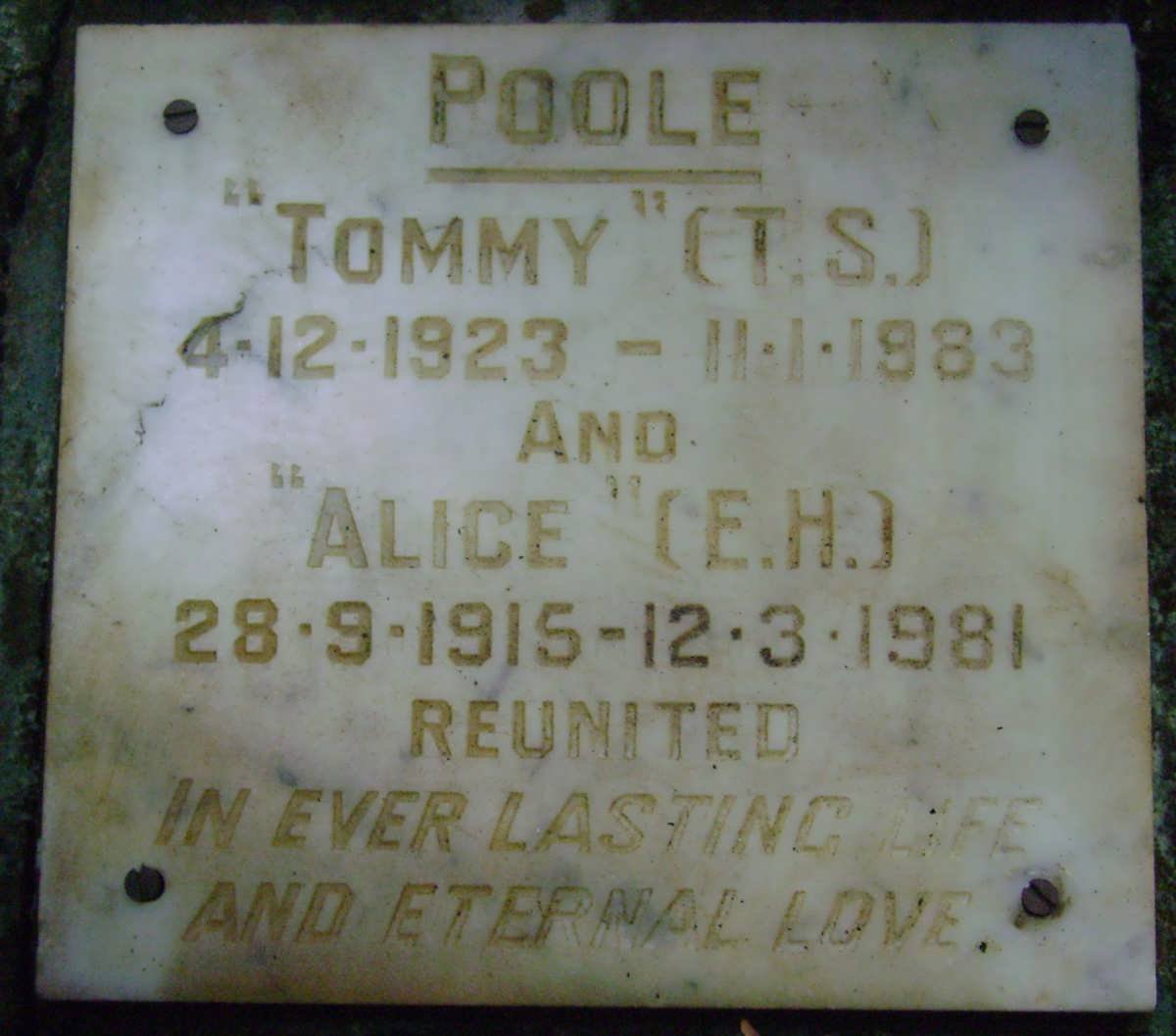 POOLE T.S. 1923-1983 &amp; E.H. 1915-1981
