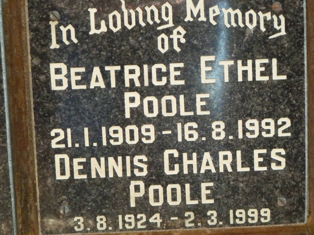 POOLE Dennis Charles 1924-1999 &amp; Beatrice Ethel 1909-1992