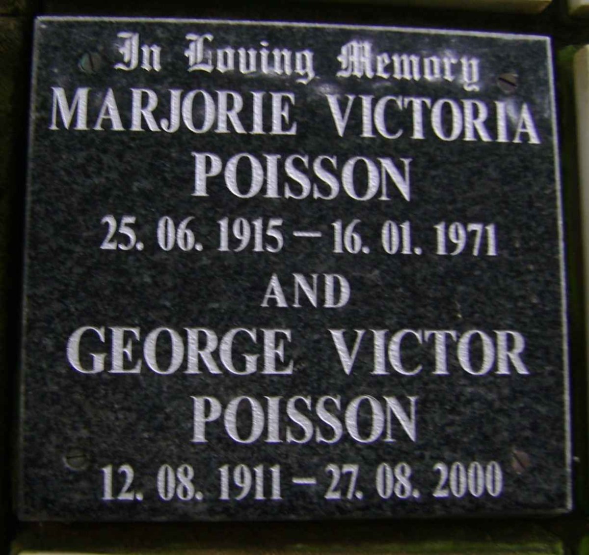 POISSON George Victor 1911-2000 &amp; Marjorie Victoria 1915-1971