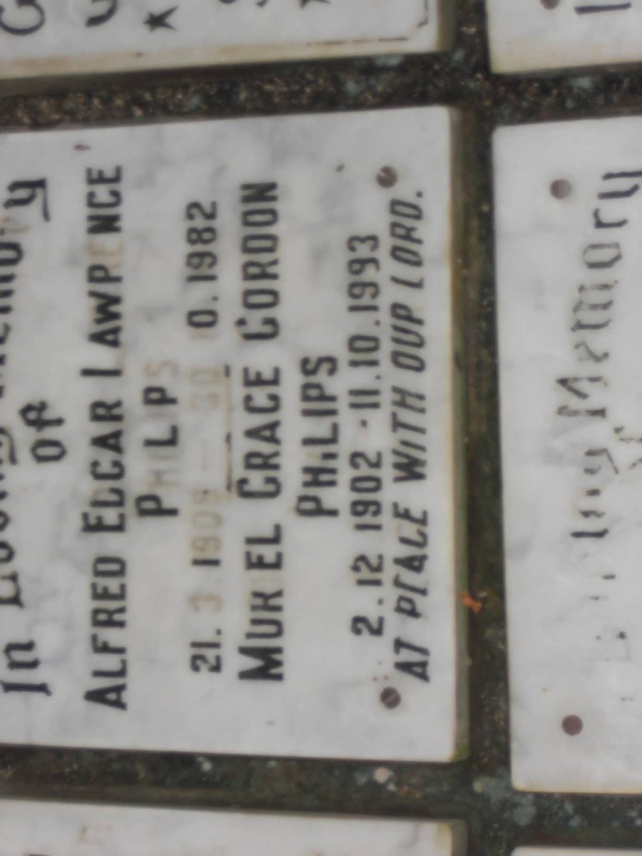 PHILIPS Alfred Edgar Lawrence 1909-1982 &amp; Muriel Grace Gordon 1902-1993
