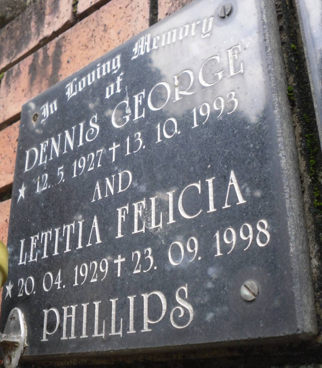 PHILLIPS Dennis George 1927-1993 &amp; Letitia Felicia 1929-1998