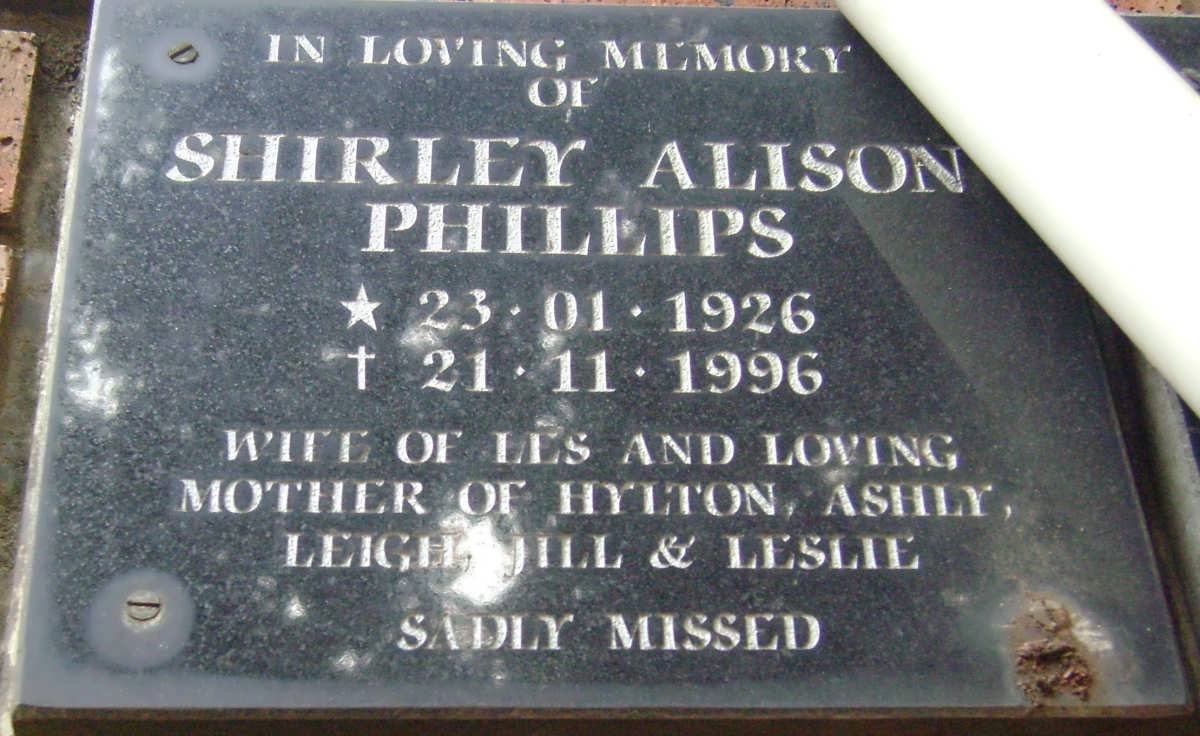 PHILLIPS Shirley Alison 1926-1996